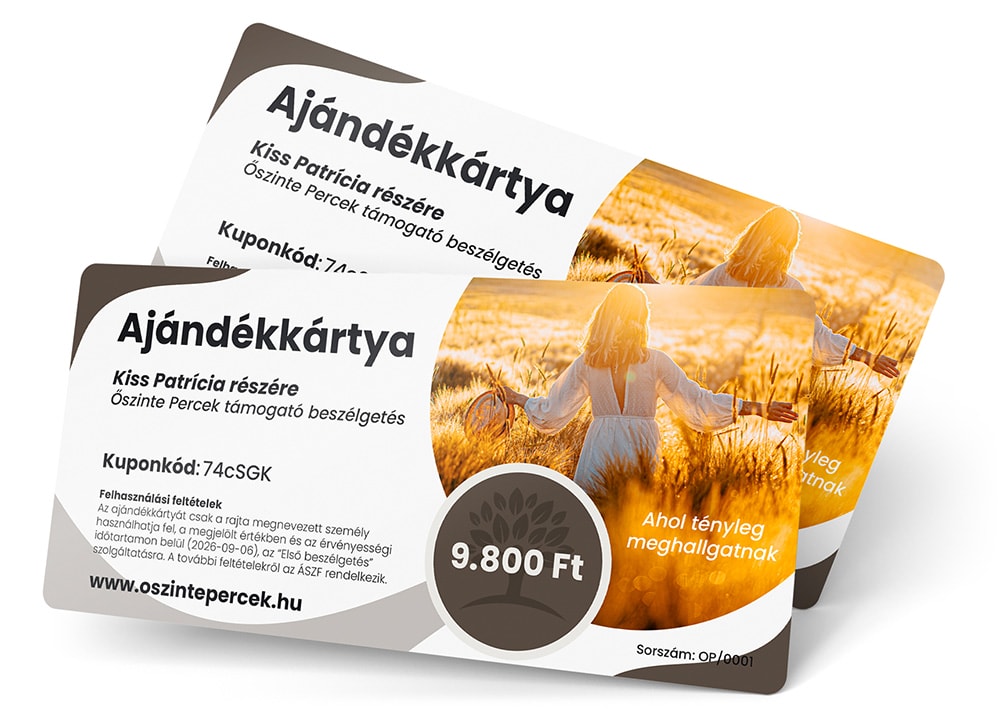 Élmény és figyelem ajándékba vásárlás Őszinte Percek beszélgetésre Ajándékkártyával